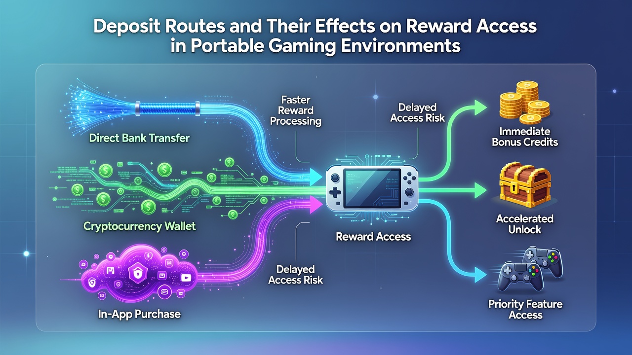 Diagram showing various deposit methods connecting to reward systems in mobile gaming apps