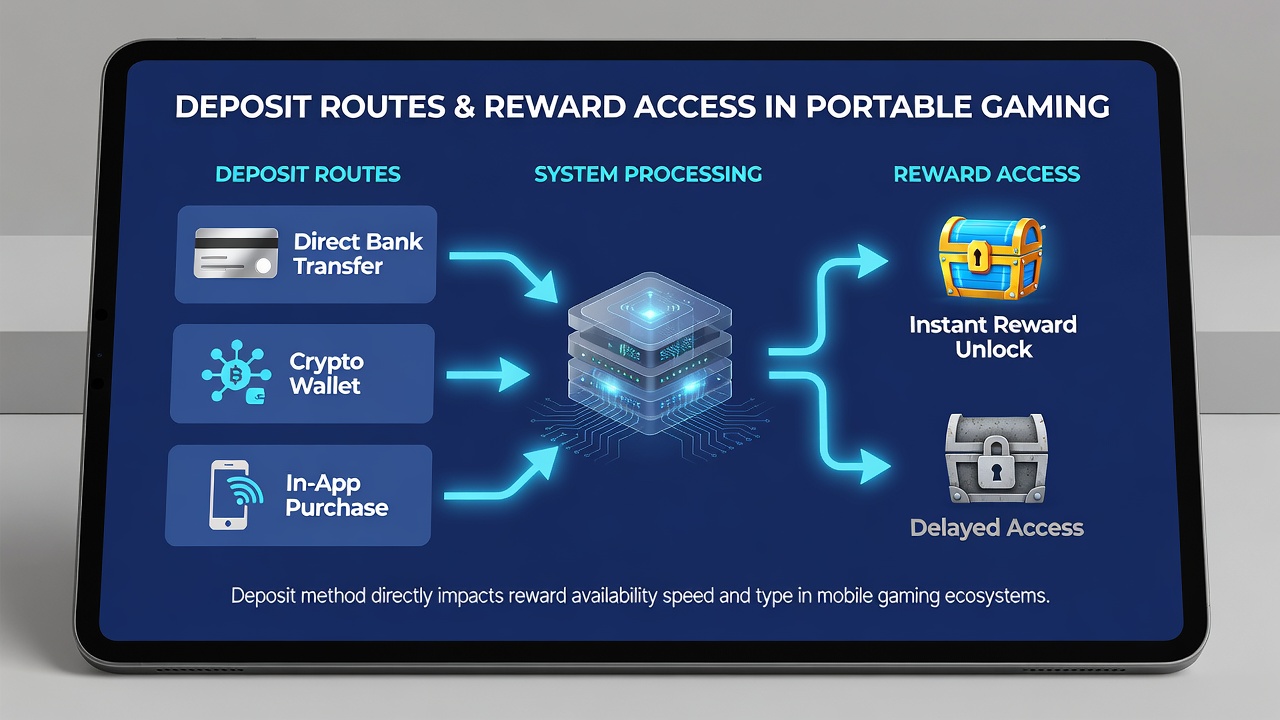 Illustration of reward access timelines based on different payment route selections in mobile environments