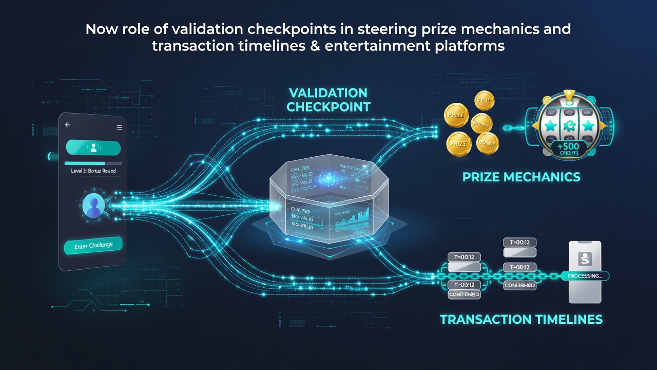Illustration of validation checkpoints guiding prize mechanics and transaction flows in app-based entertainment platforms