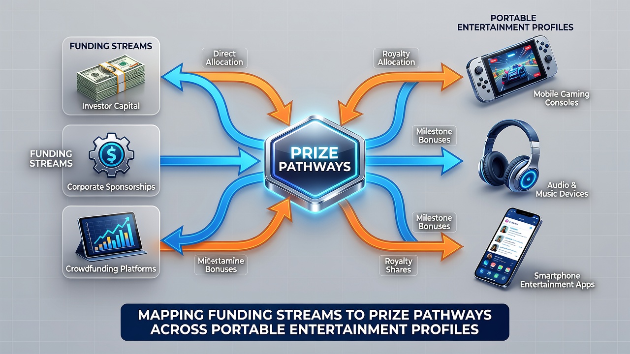 Flowchart illustrating prize pathway activation from various mobile funding sources