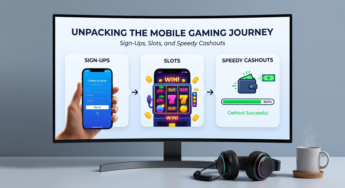 Smartphone screen displaying a vibrant mobile casino app with sign-up form and colorful slot reels in the background